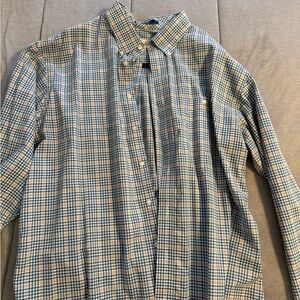 Men's Blue and White Checkered Button-Down Shirt